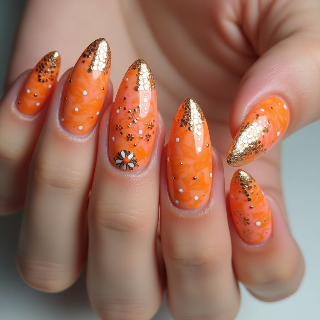 Orange Almond Nail Design