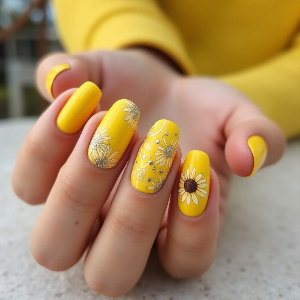 Yellow Round Nail Design