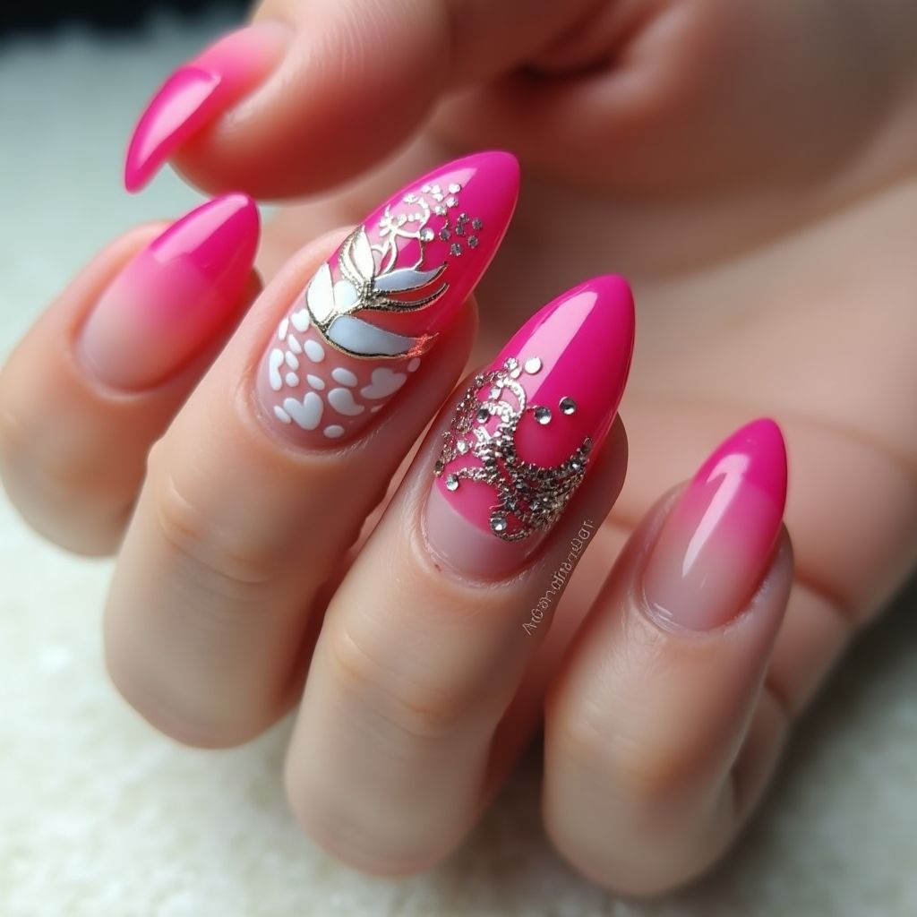 Hot pink Stiletto Nail Design