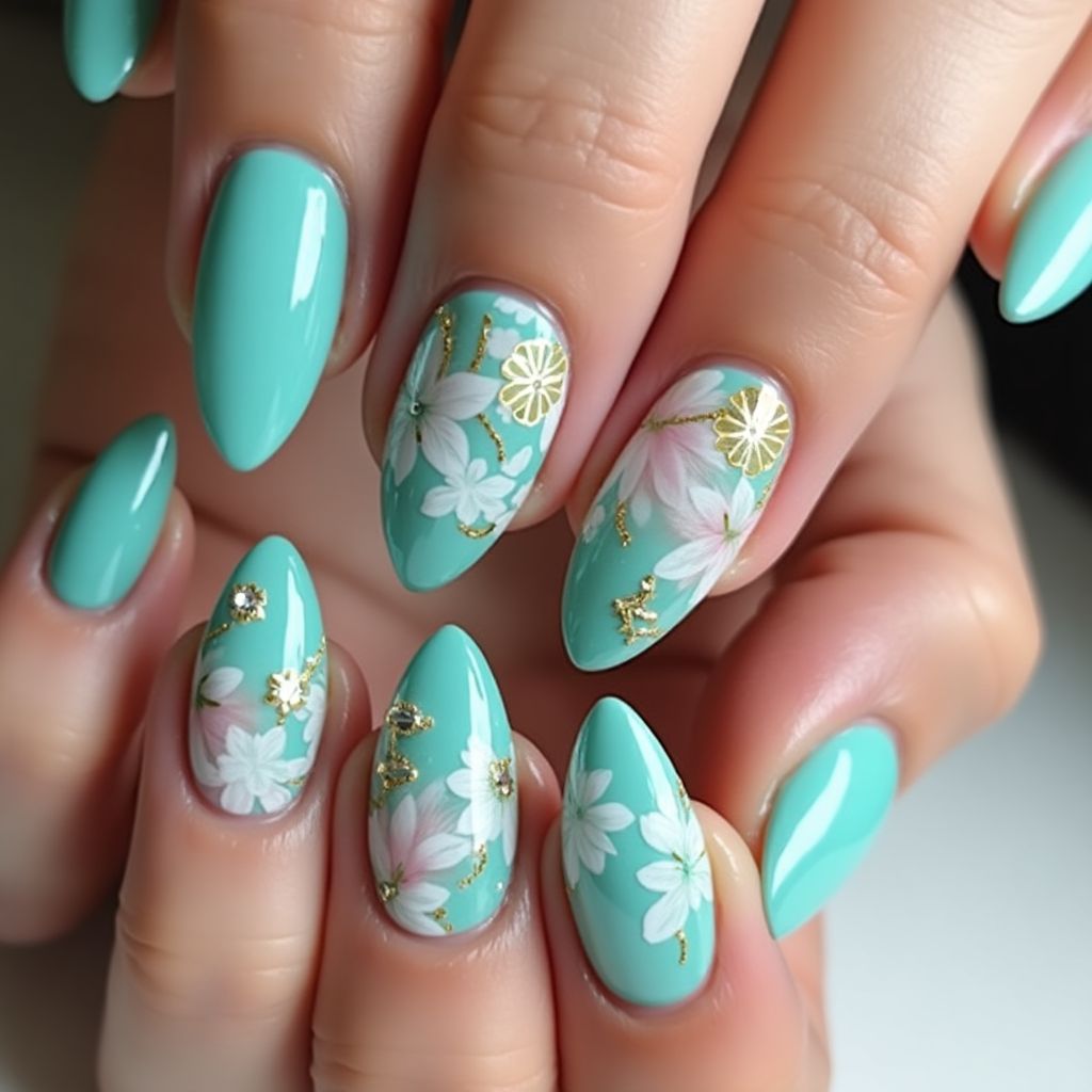 Turquoise Almond Nail Design