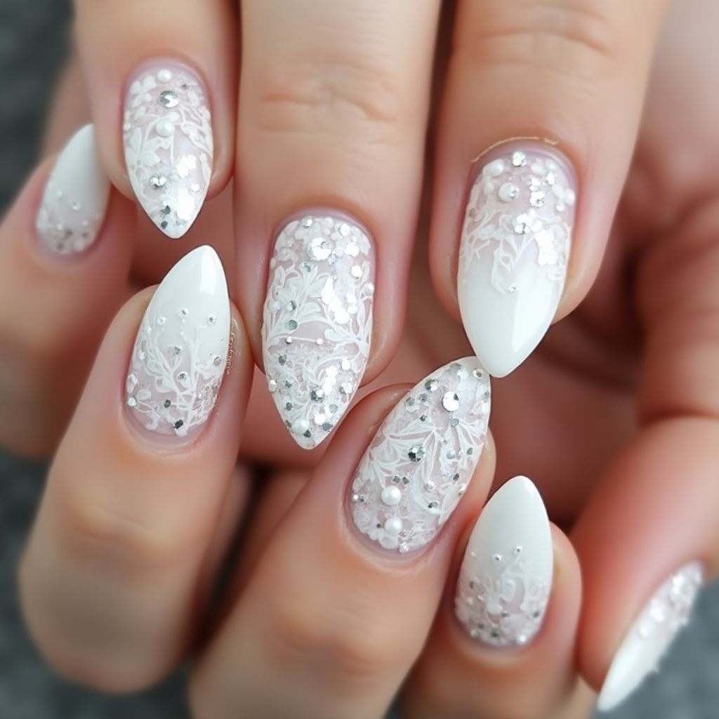 White Almond Nail Design