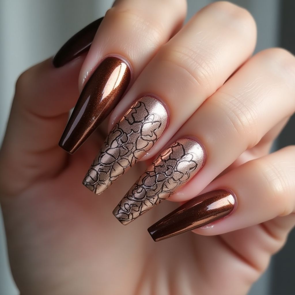 Bronze Coffin Nail Design