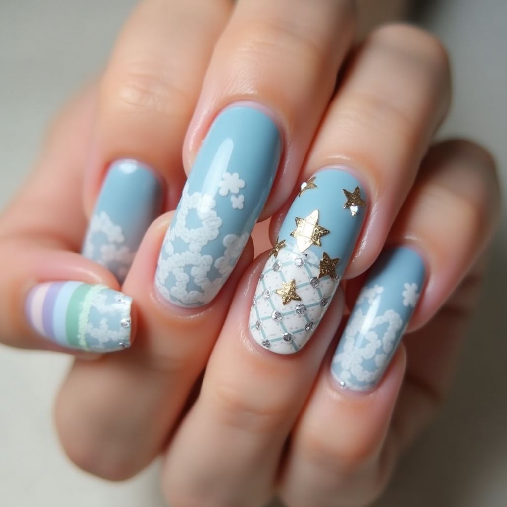Pastel Blue Stiletto Nail Design