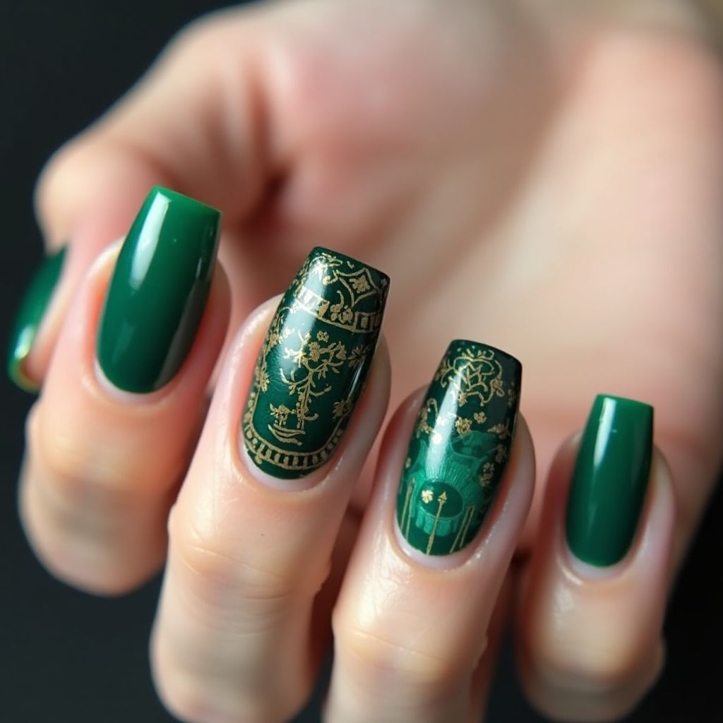 Emerald Green Coffin Nail Design