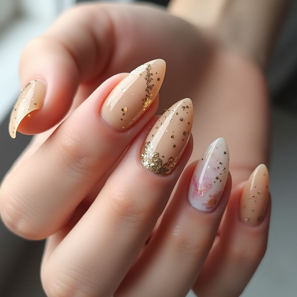 Tan Almond Nail Design