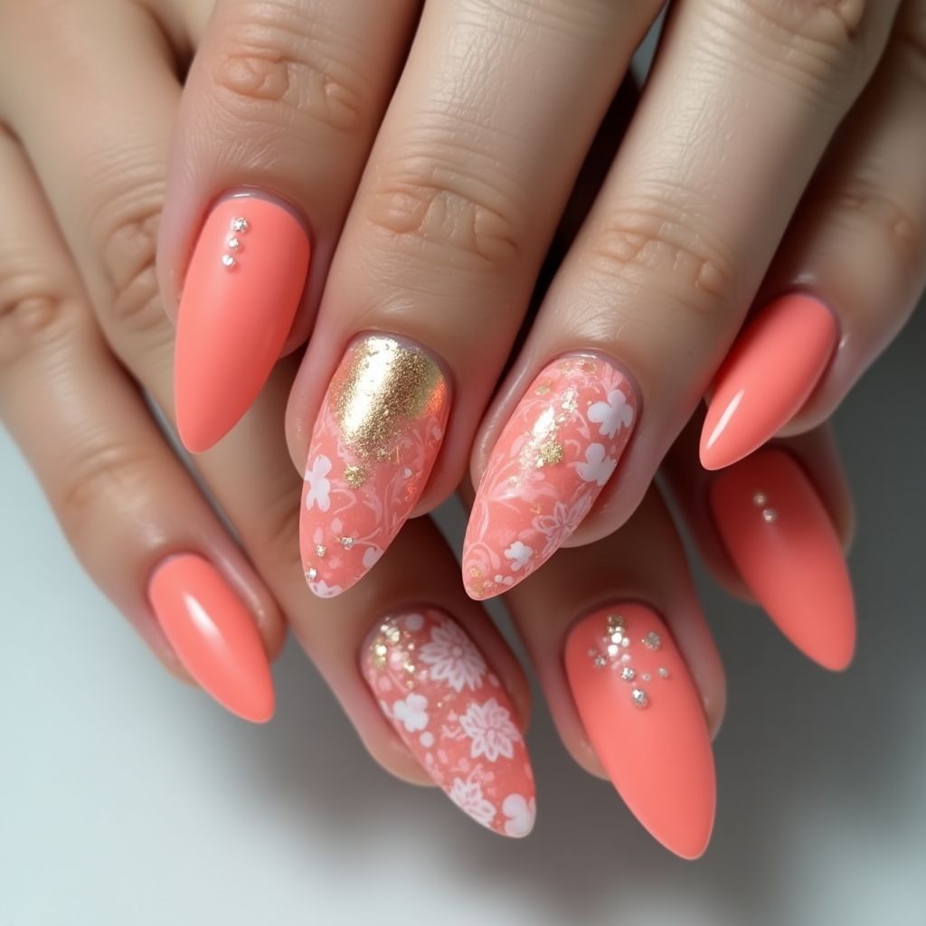 Coral Stiletto Nail Design
