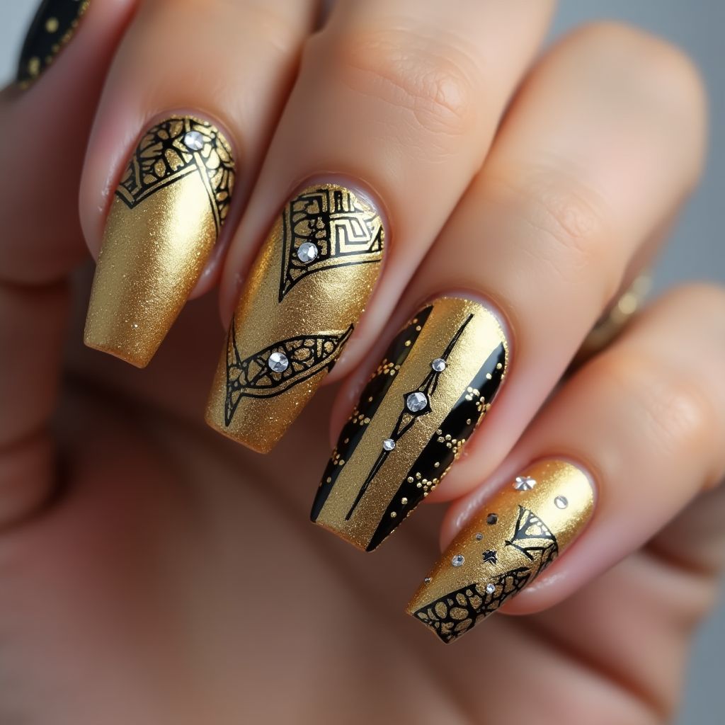Gold Coffin Nail Design