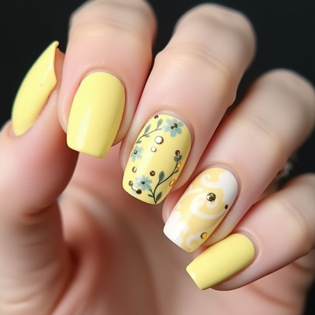 Pastel Yellow Round Nail Design