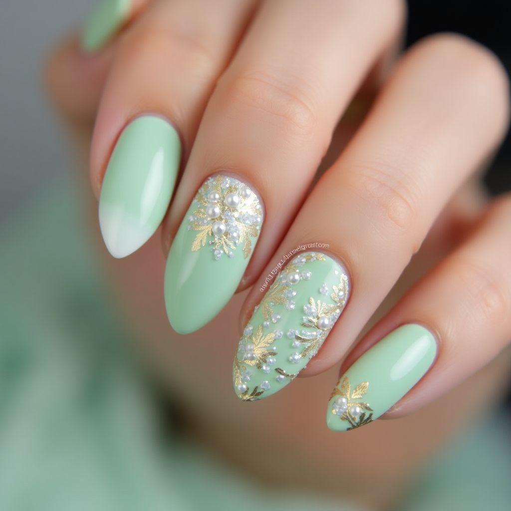 Pastel Green Almond Nail Design