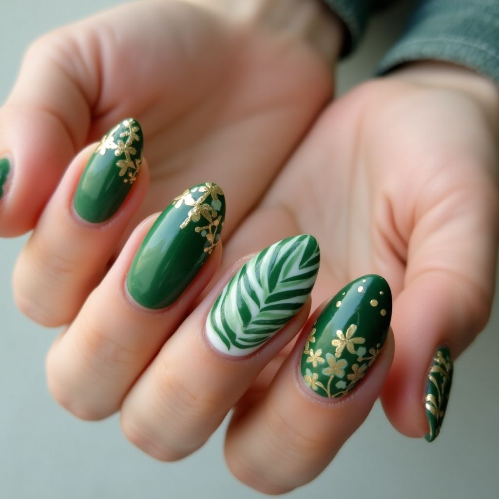 Green Almond Nail Design