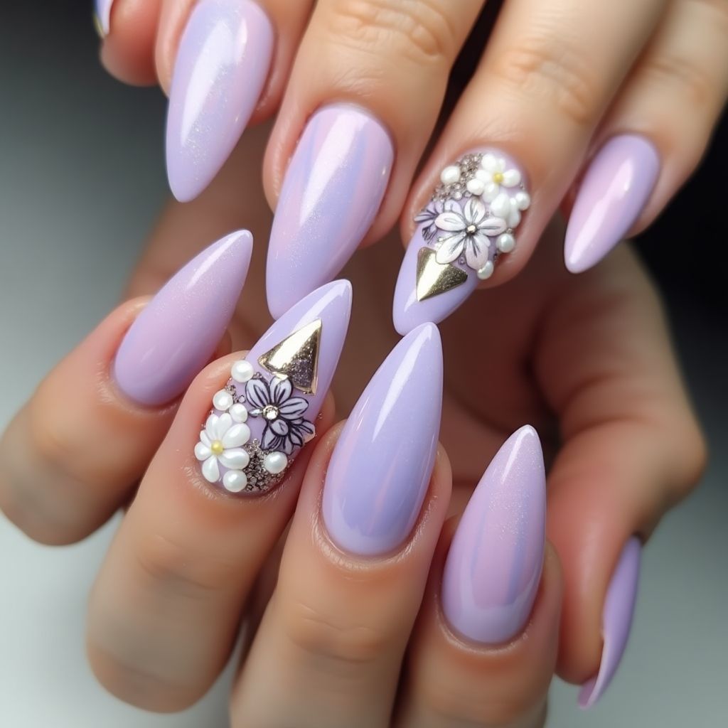 Lavender Stiletto Nail Design