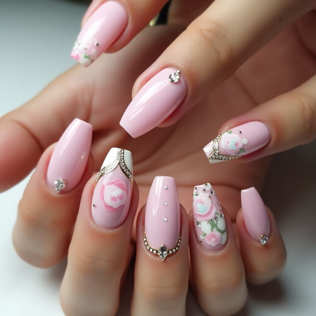 Baby pink Coffin Nail Design
