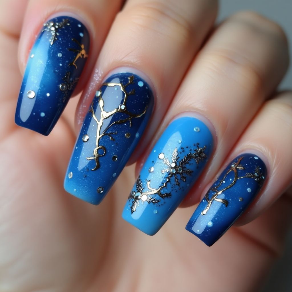 Blue Coffin Nail Design