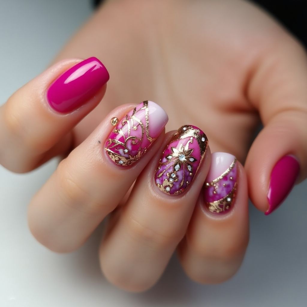 Fuchsia Round Nail Design