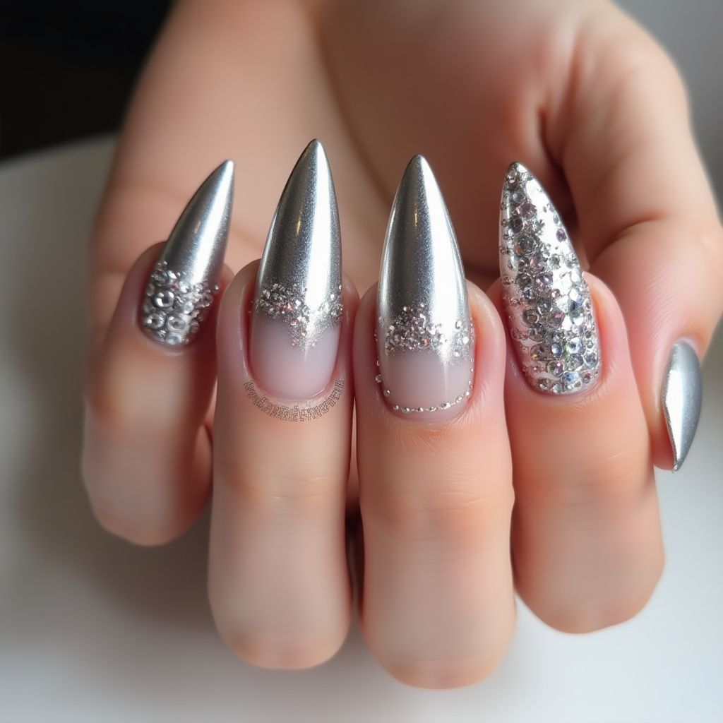 Silver Stiletto Nail Design