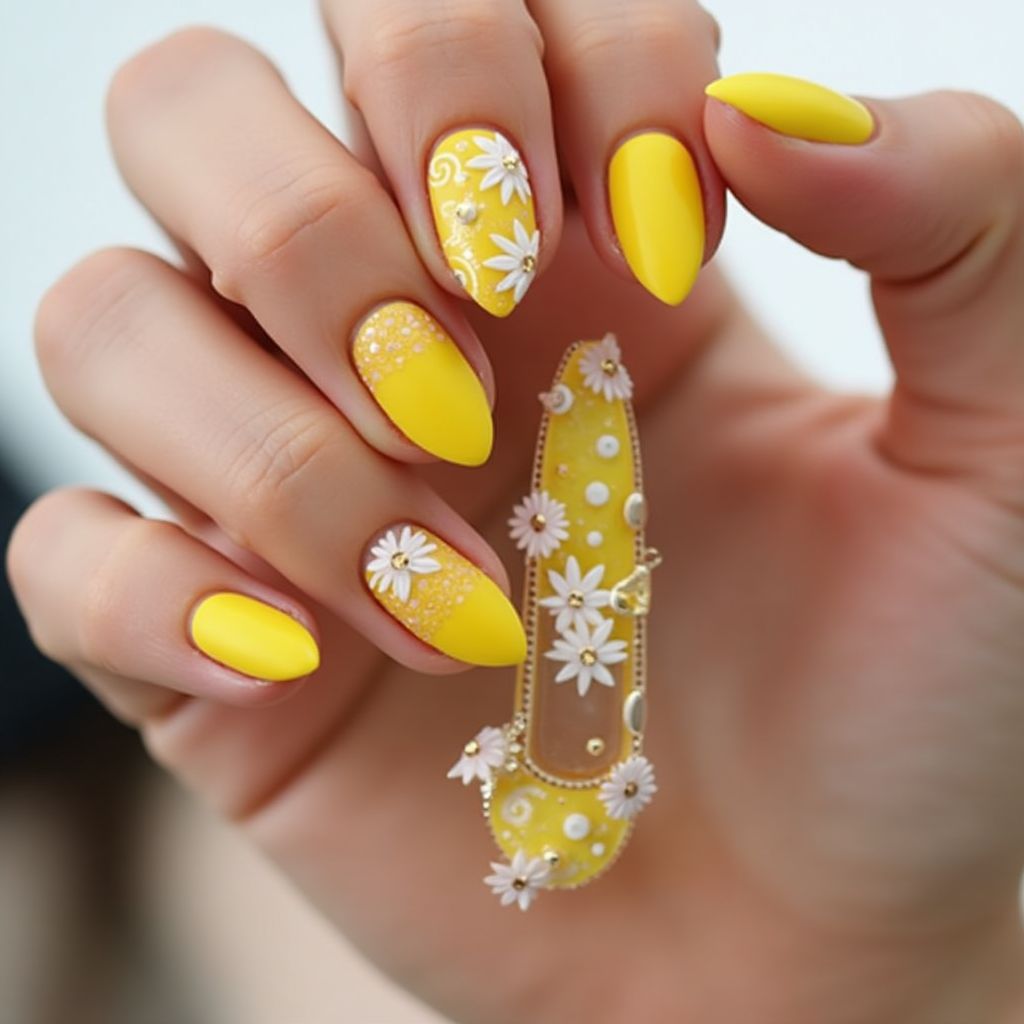 Yellow Almond Nail Design