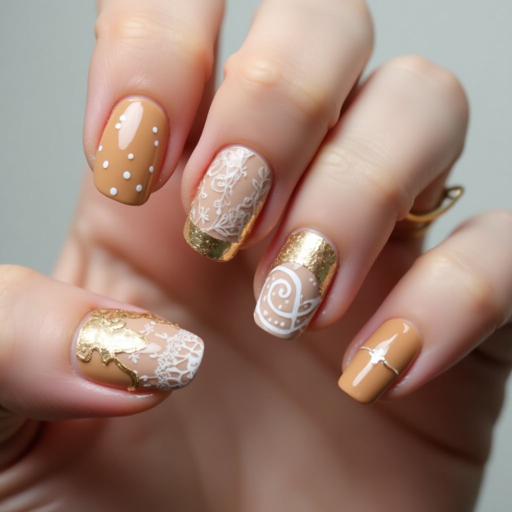 Tan Round Nail Design