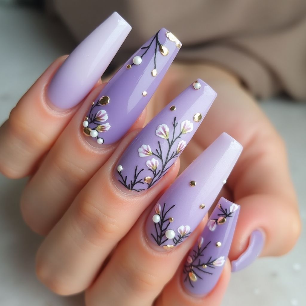 Lavender Coffin Nail Design