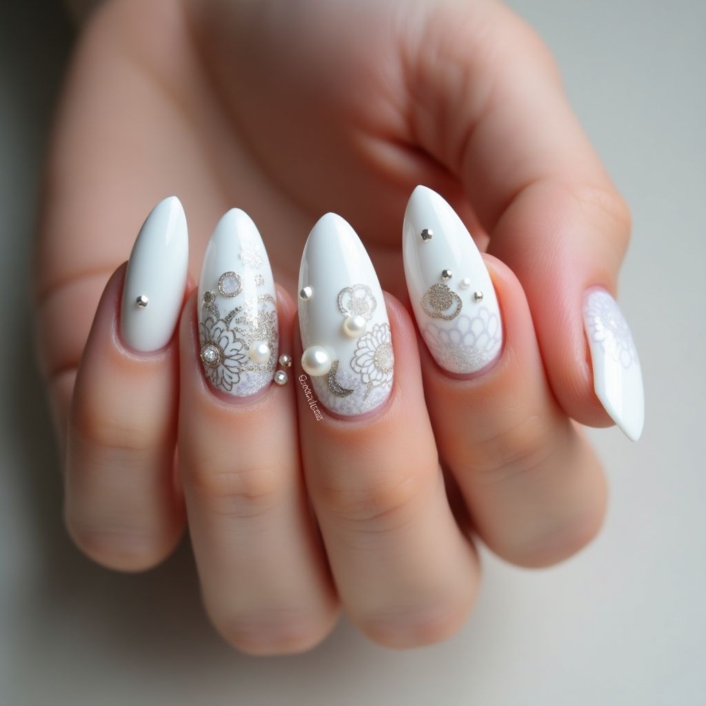White Almond Nail Design