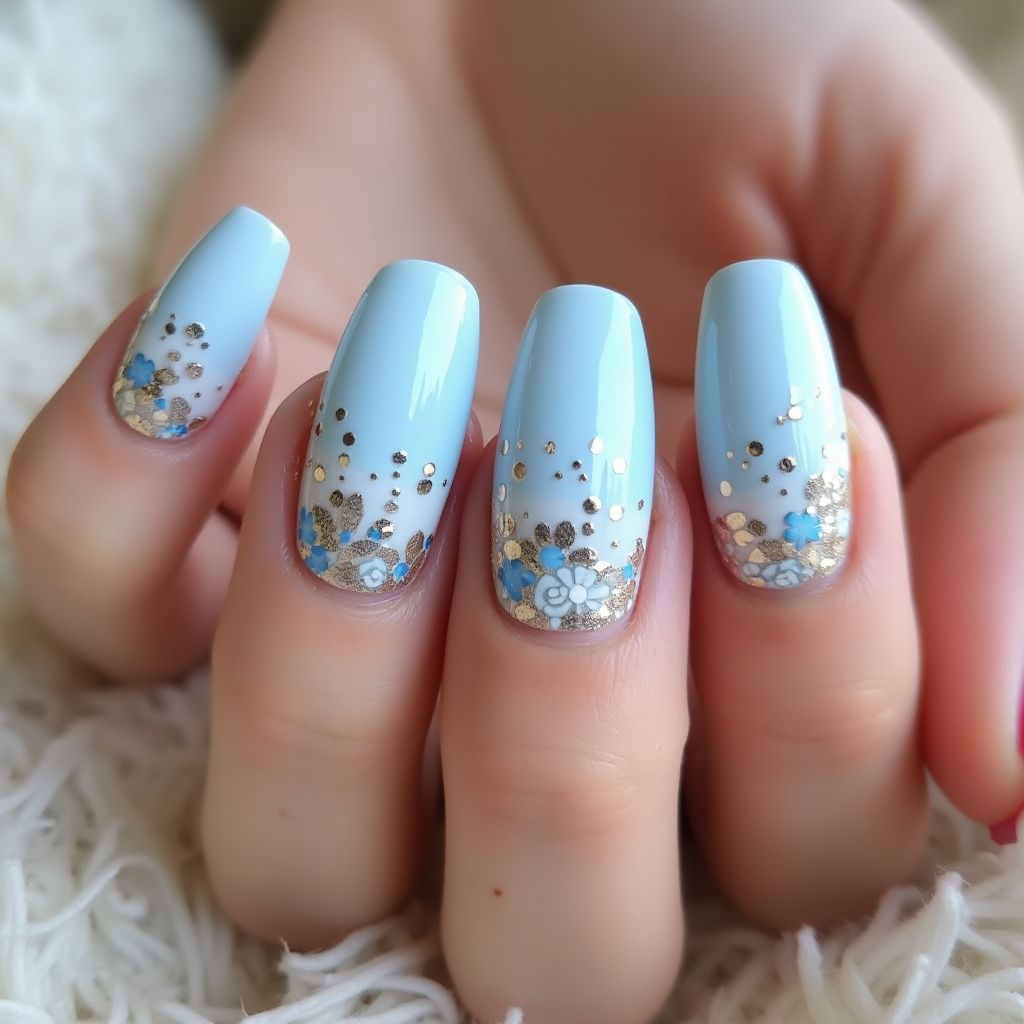 Pastel Blue Coffin Nail Design