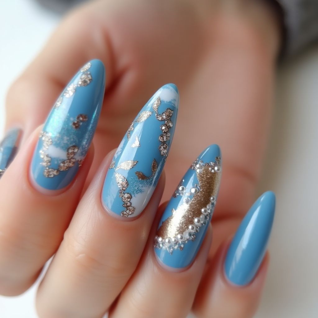Sky blue Stiletto Nail Design