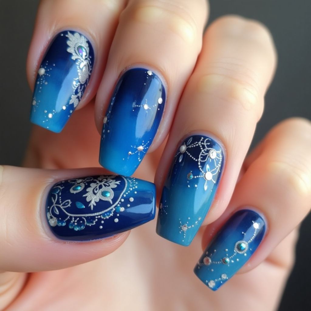 Blue Coffin Nail Design