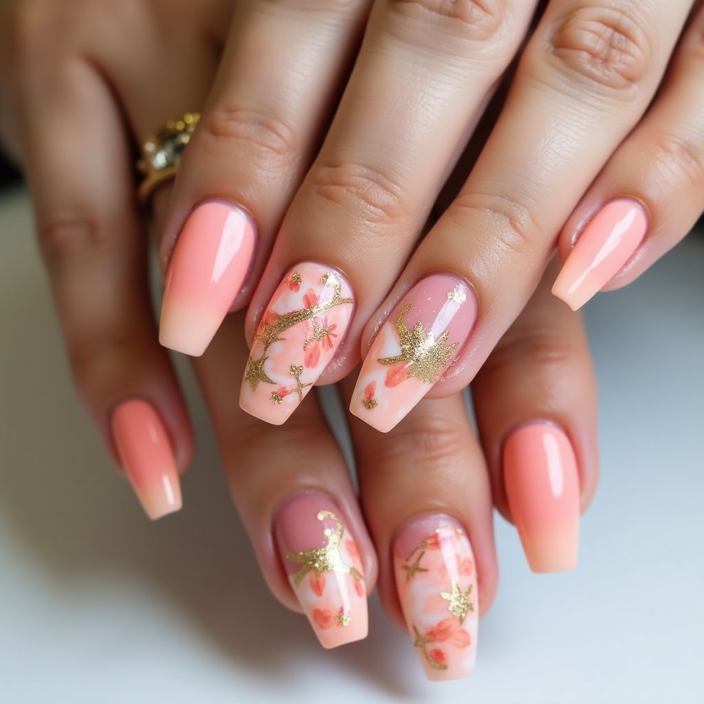 Peach Square Nail Design