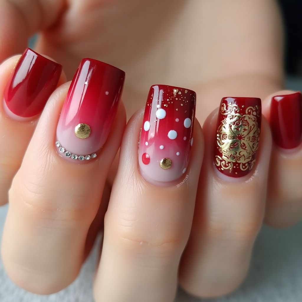 Red Square Nail Design