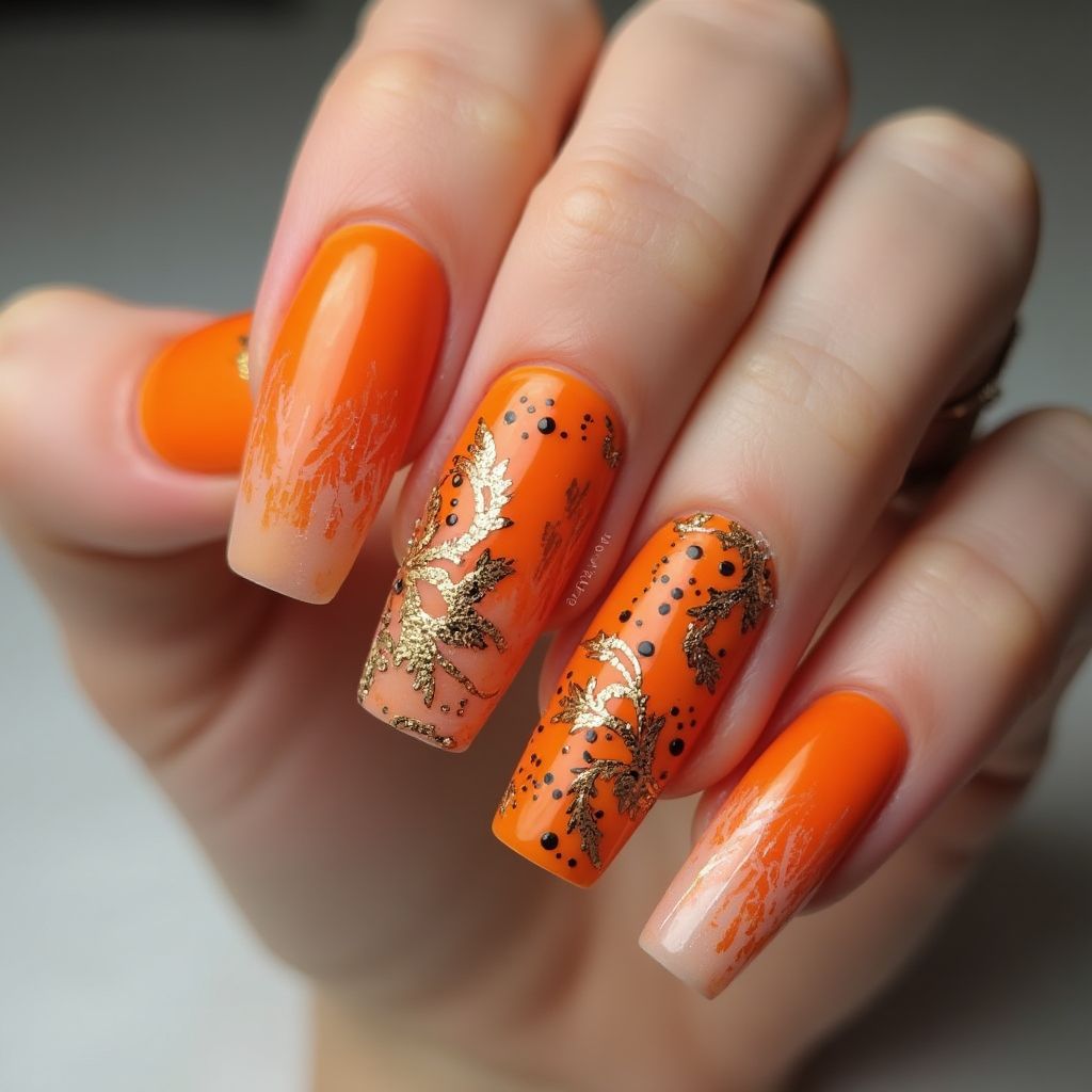 Orange Coffin Nail Design