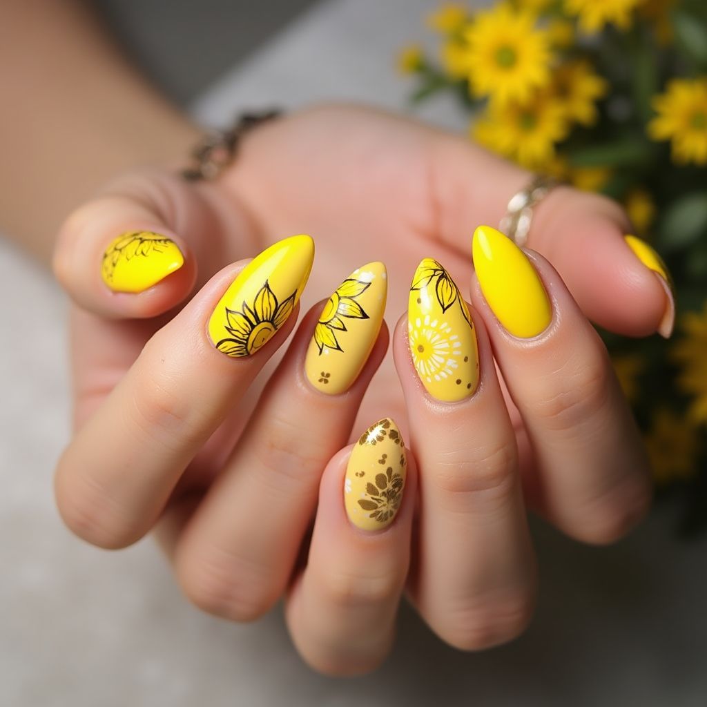 Yellow Almond Nail Design