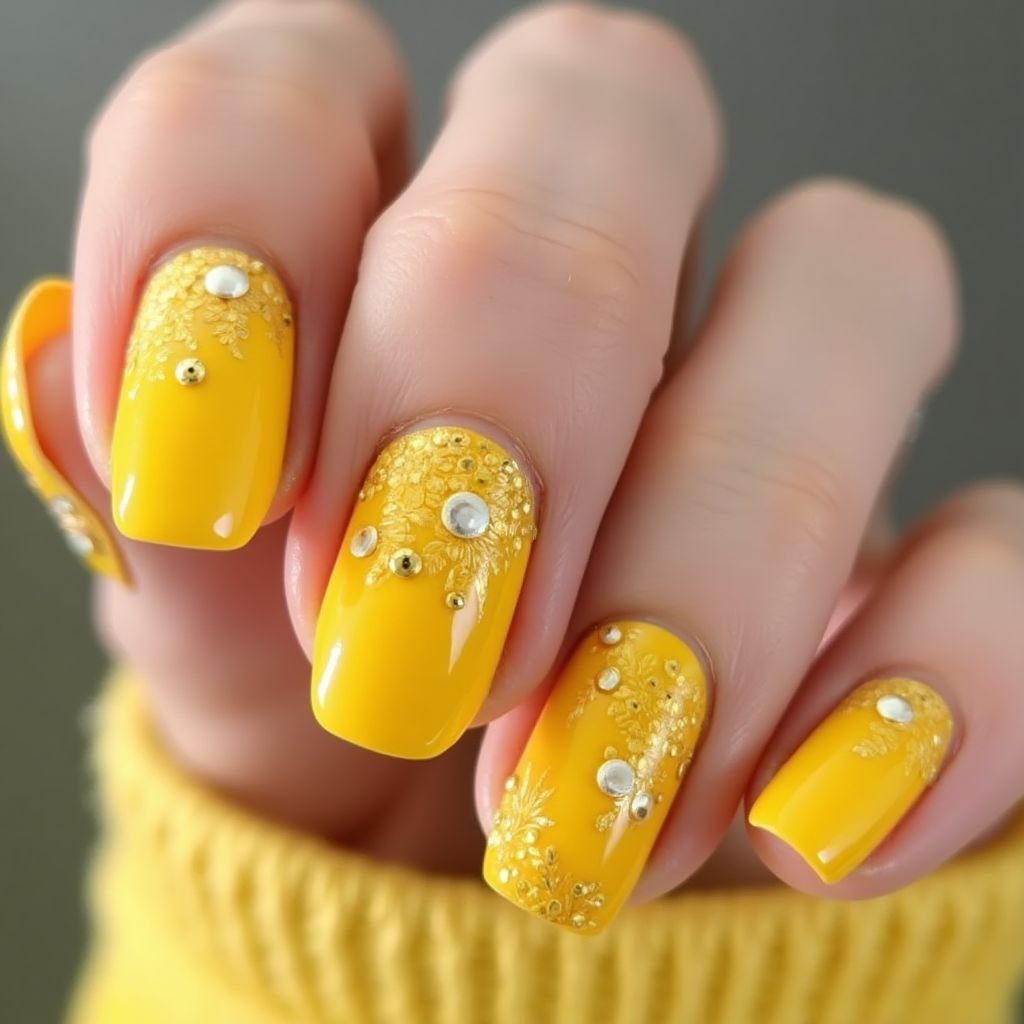 Yellow Round Nail Design