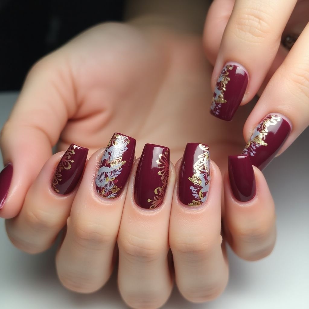 Burgundy Square Nail Design