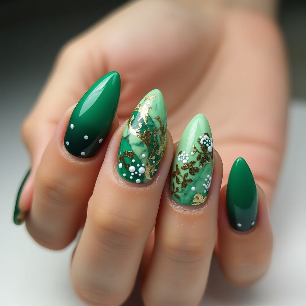 Green Almond Nail Design