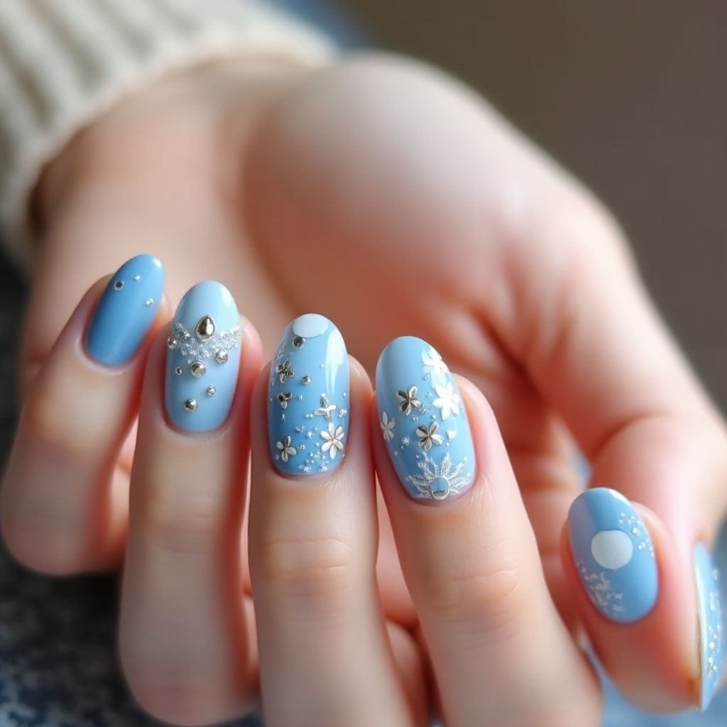 Baby Blue Round Nail Design