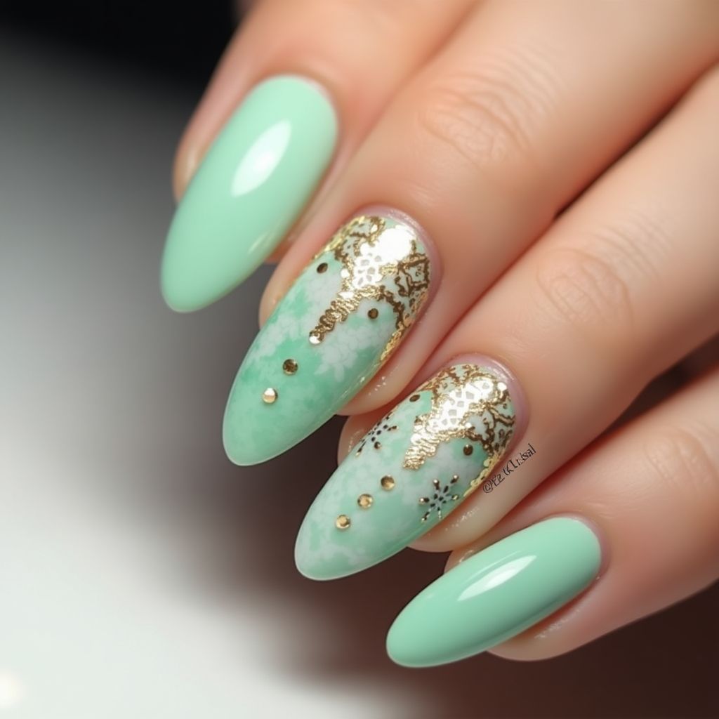 Mint Green Almond Nail Design