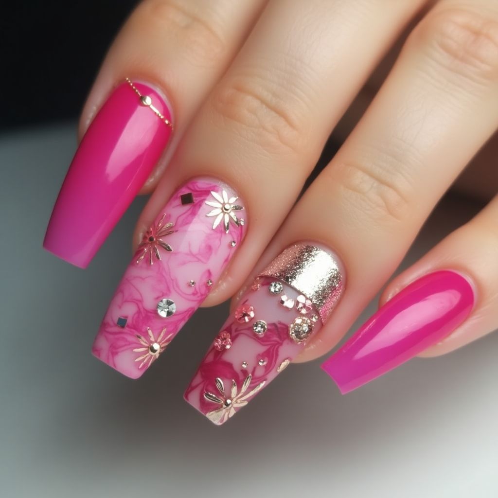 Fuchsia Coffin Nail Design