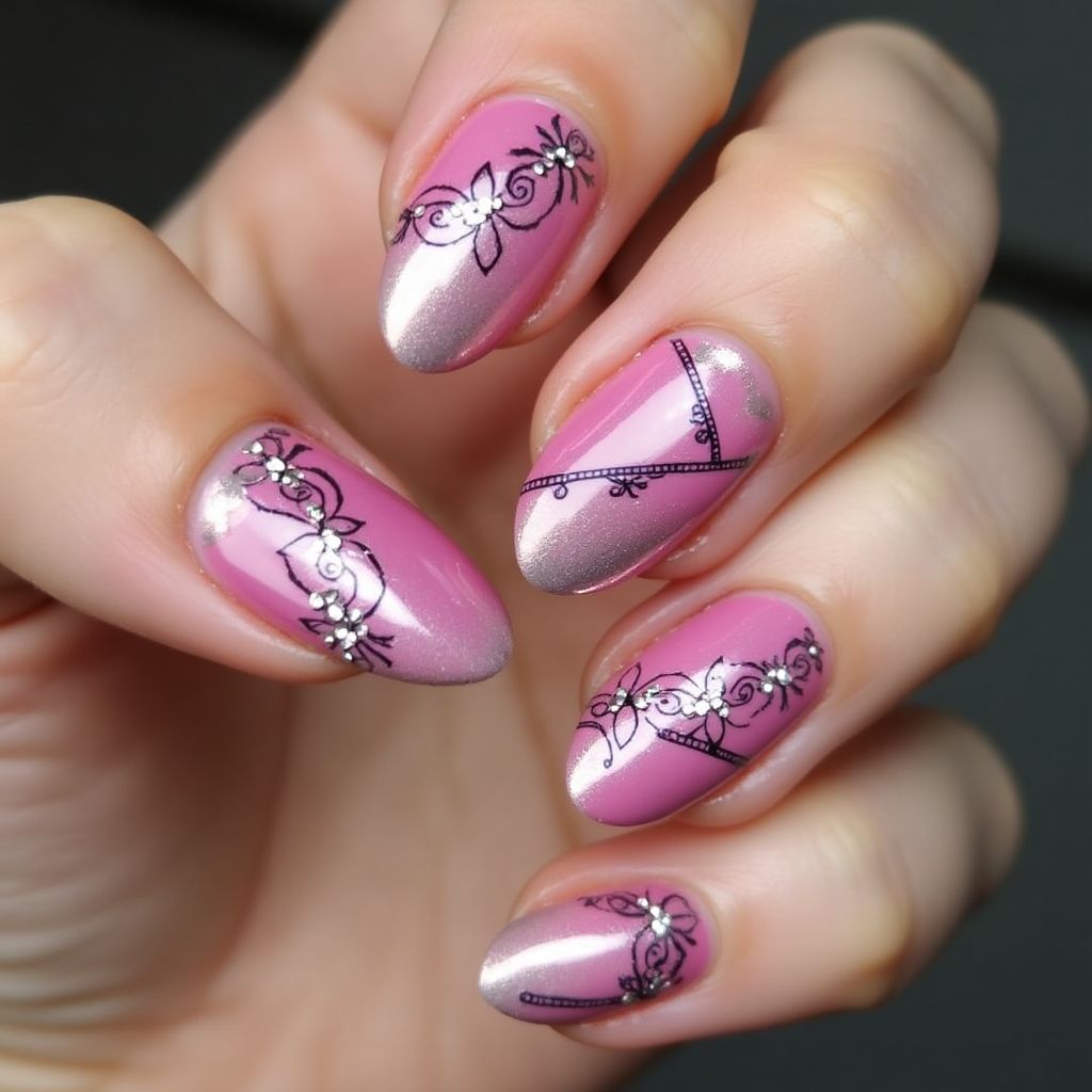 Hot Pink Almond Nail Design