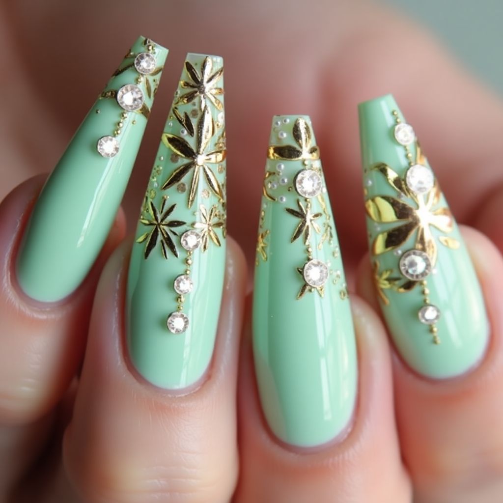 Mint Green Coffin Nail Design