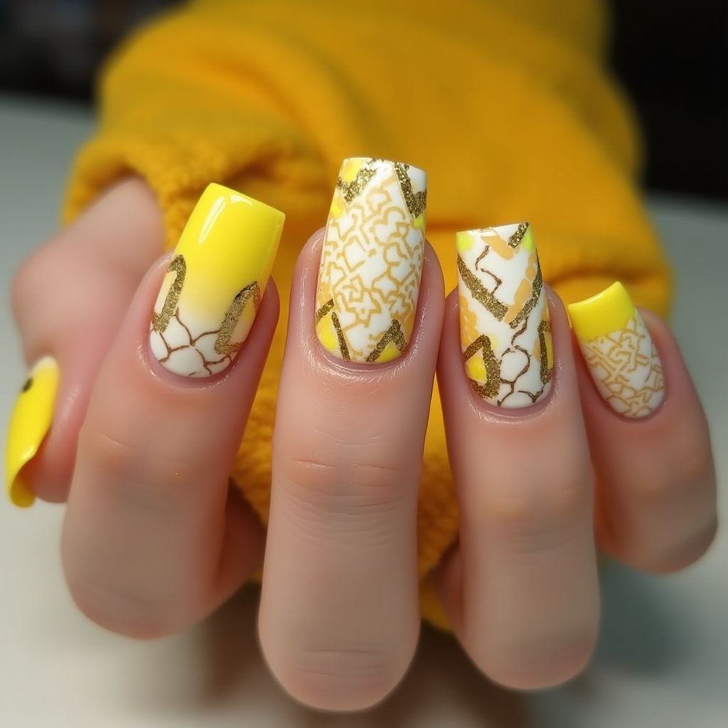 Yellow Square Nail Design