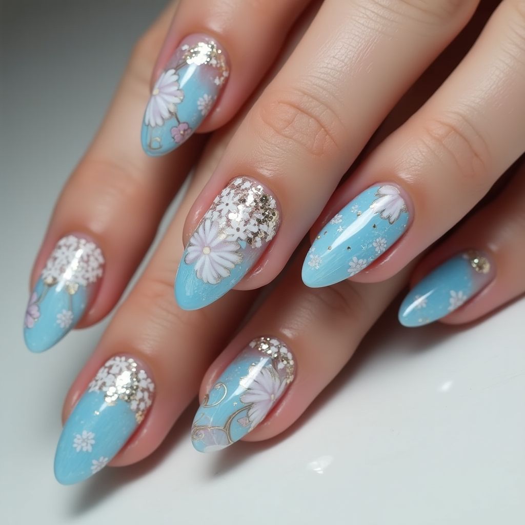 Sky Blue Almond Nail Design