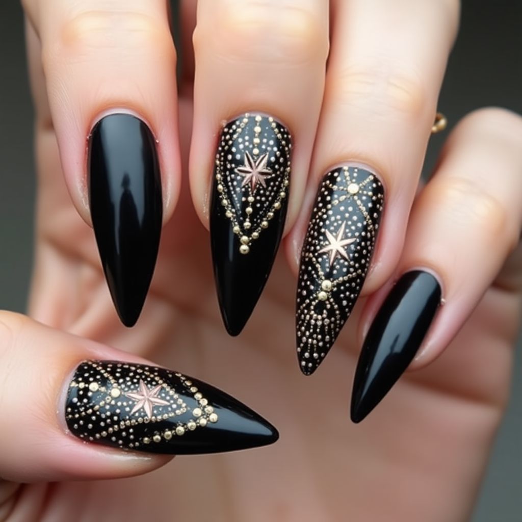 Black Stiletto Nail Design