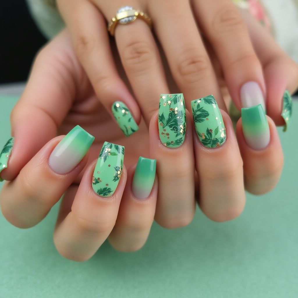 Green Square Nail Design