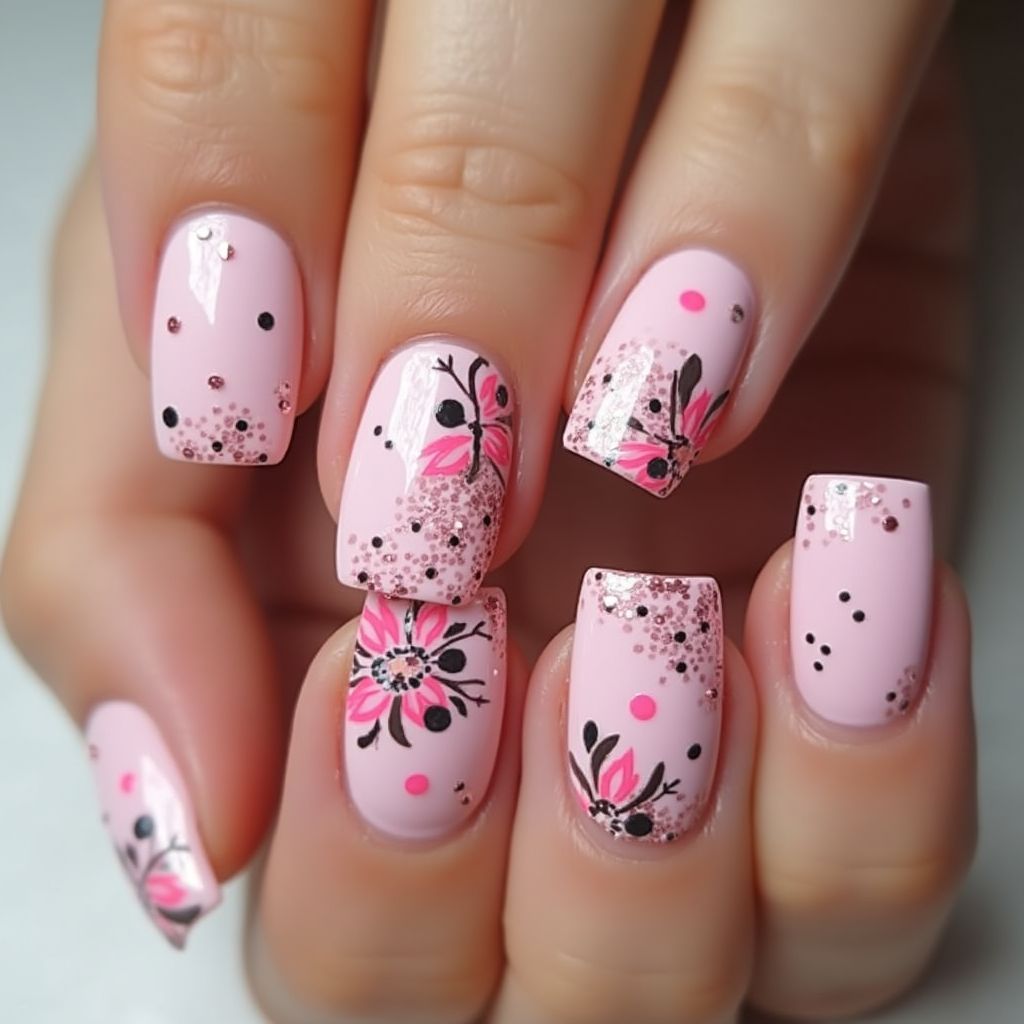 Pink Square Nail Design