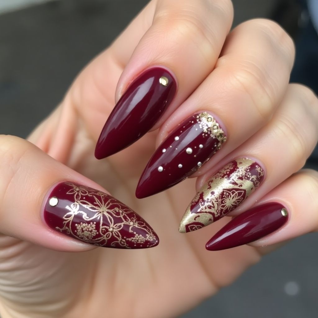Burgundy Stiletto Nail Design