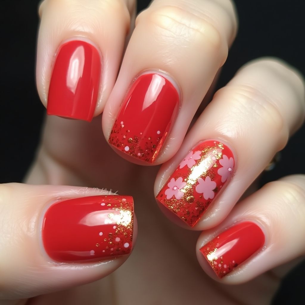 Red Square Nail Design