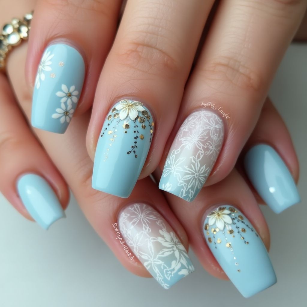 Baby Blue Square Nail Design