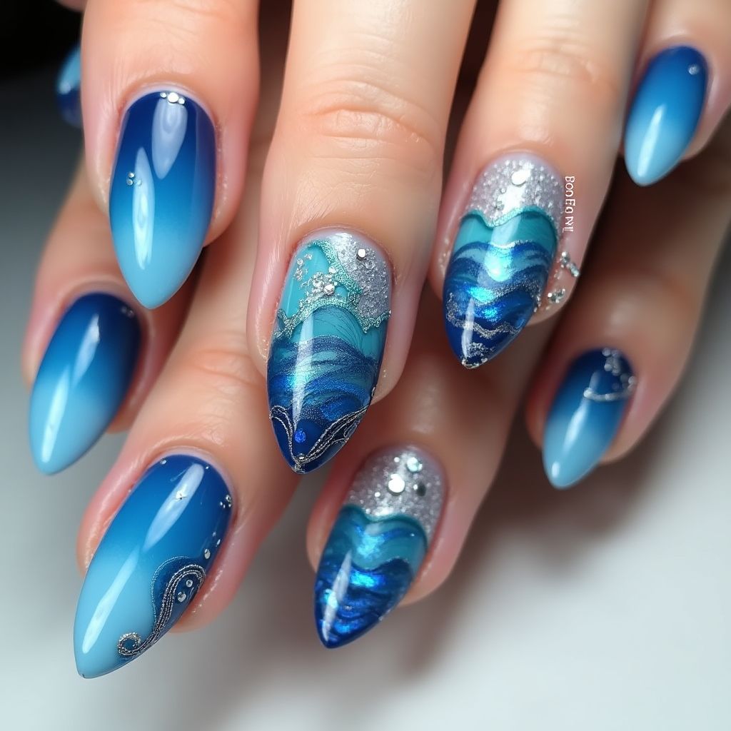 Blue Stiletto Nail Design