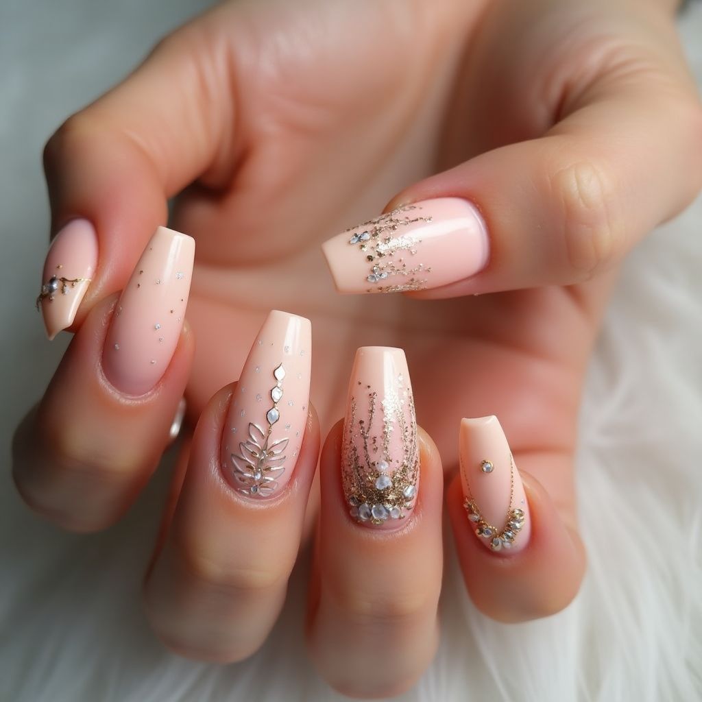 Peach Coffin Nail Design