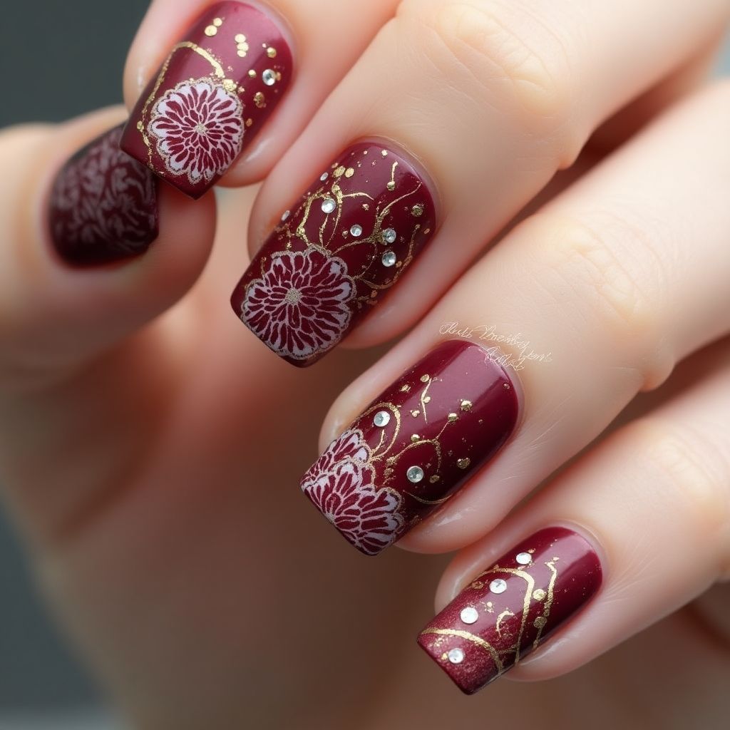 Wine Square Nail Design