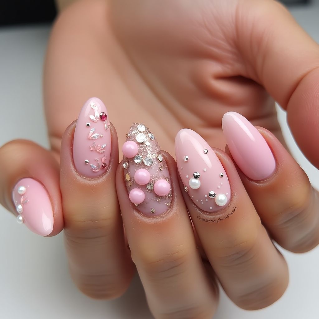 Baby pink Almond Nail Design